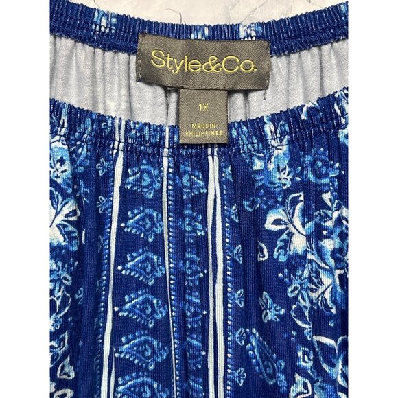 Style & Co Womens 1X Floral Off-Shoulder Knit Top Abyss Blue - Picture 7 of 9